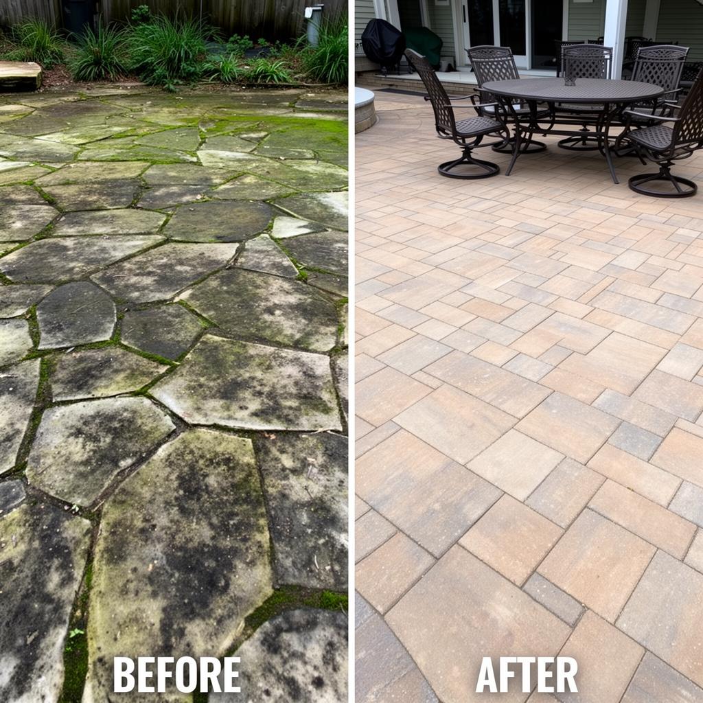 Before and after Patio cleaning