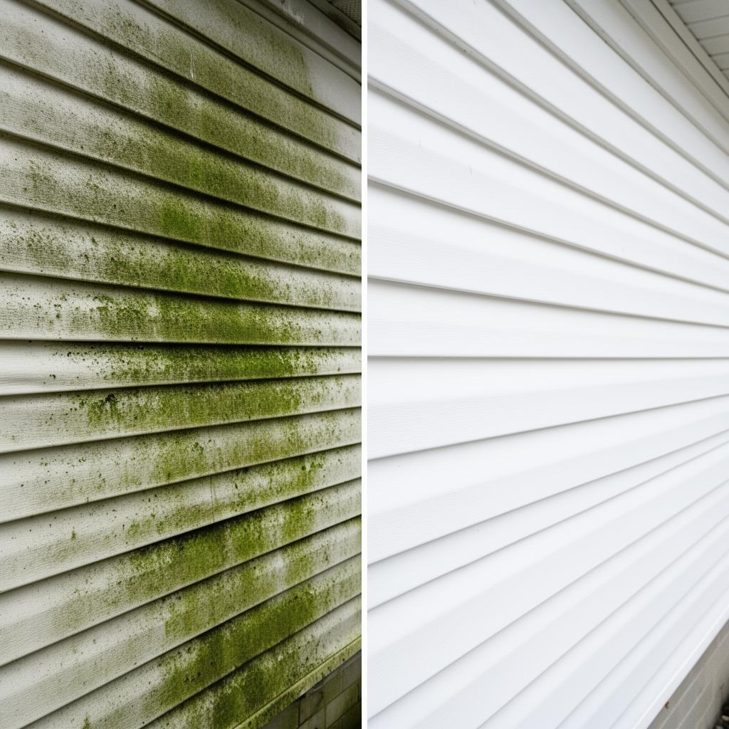 Before and after House Siding cleaning