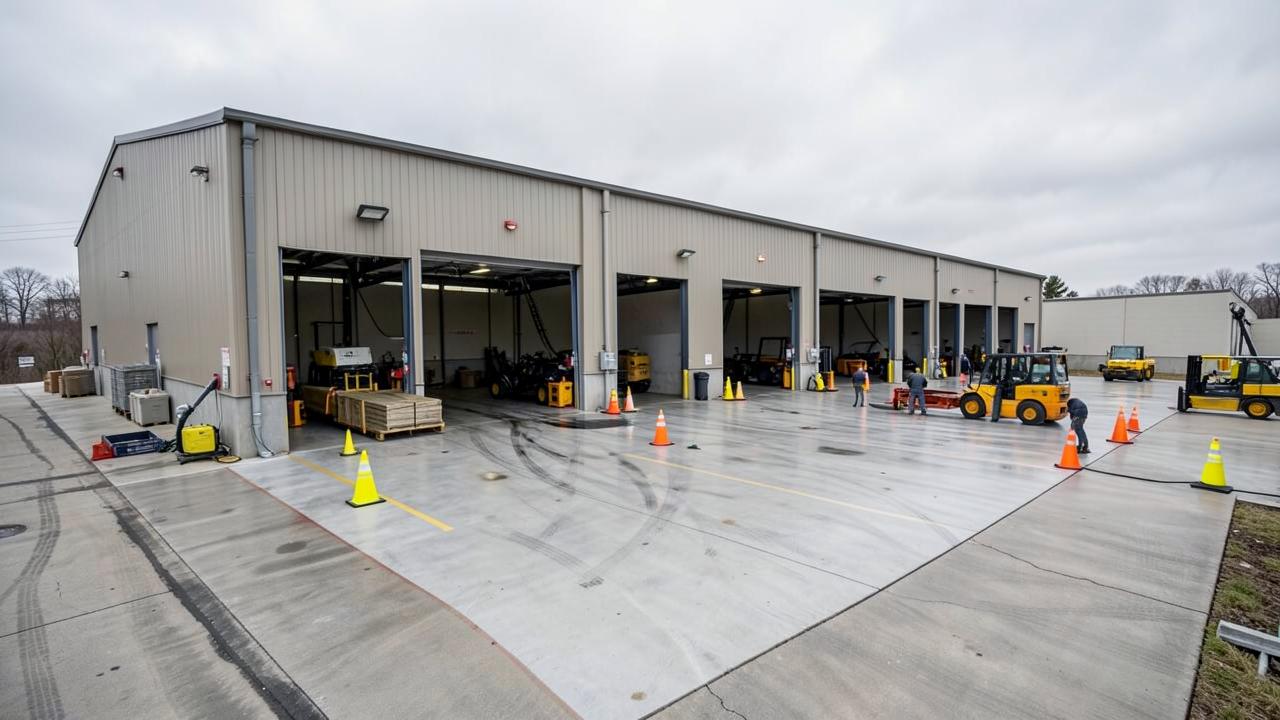 Warehouse loading dock area after industrial exterior cleaning